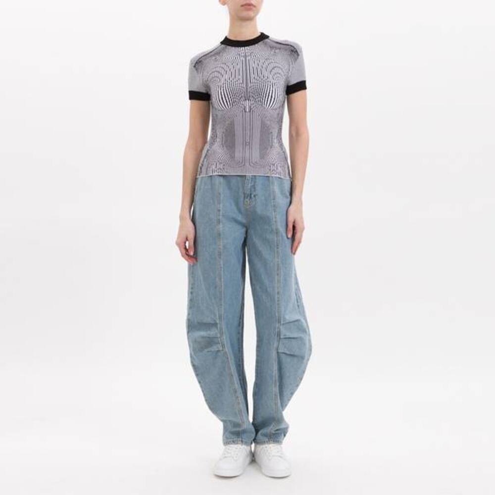 Jean Paul Gaultier The Morphing Pinstripe Tee Shirt in Black White L